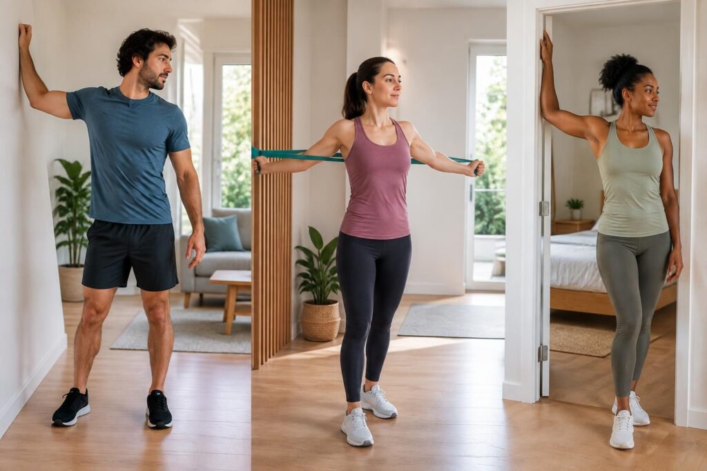 Étirement pectoraux : exercices contre un mur, avec élastique ou porte pour tous